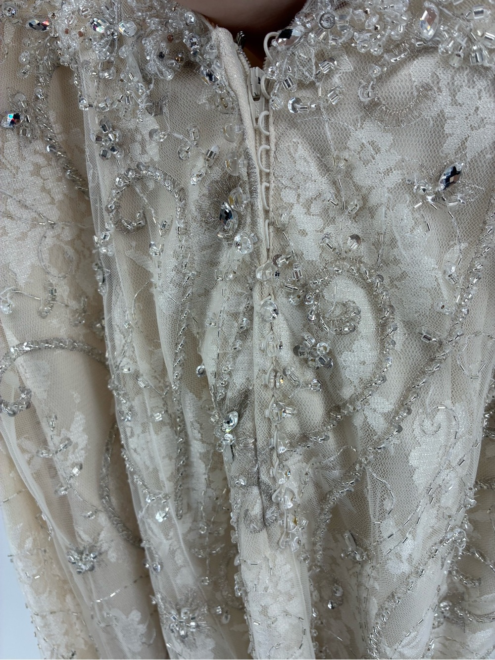 Beaded Ivory Lace Evening Dress with V-Neck - Picture 5 of 11